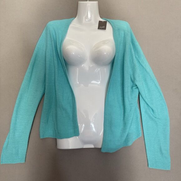 J Jill Cardigan Sweater Womens Size MP Blue Open Front Linen Blend Cropped New - Picture 2 of 9